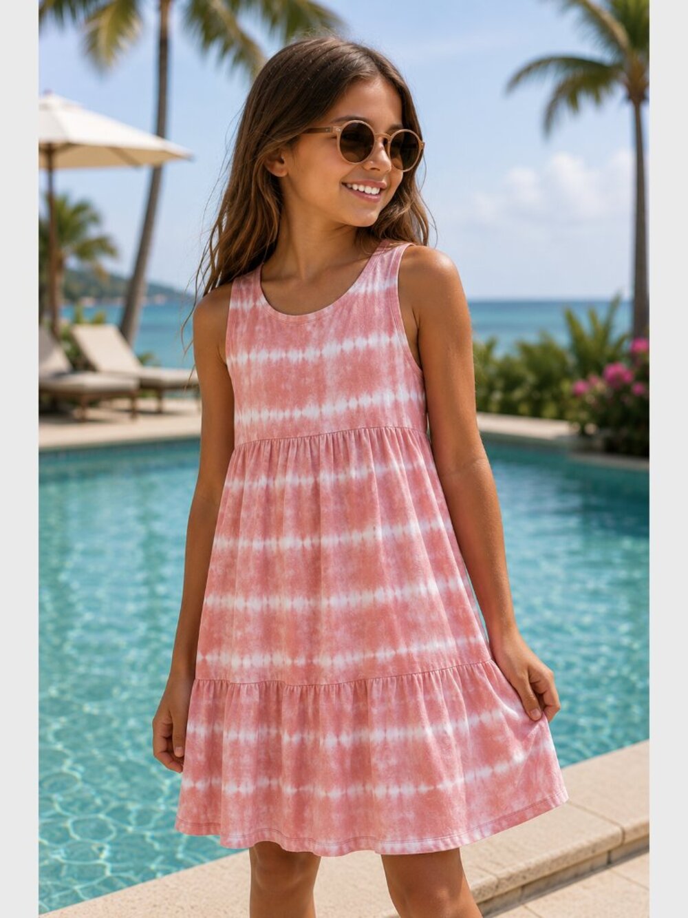 🎬✨Design Lab Lord & Taylor Girls Pink Tie Dye Tiered Sundress Size 10 Medium